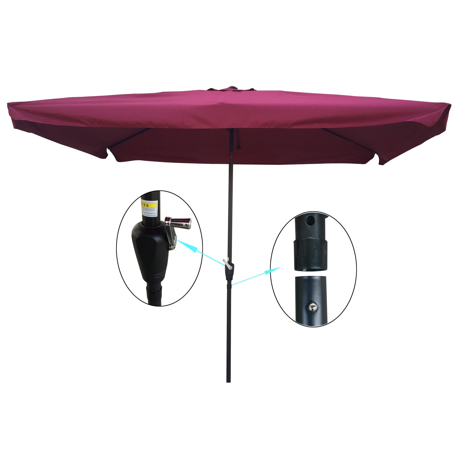LINGJIA 10 x 6.5 Ft Patio Outdoor Umbrellas Rectangular Market Table Umbrellas with Crank and Push Button Tilt (Burgundy)