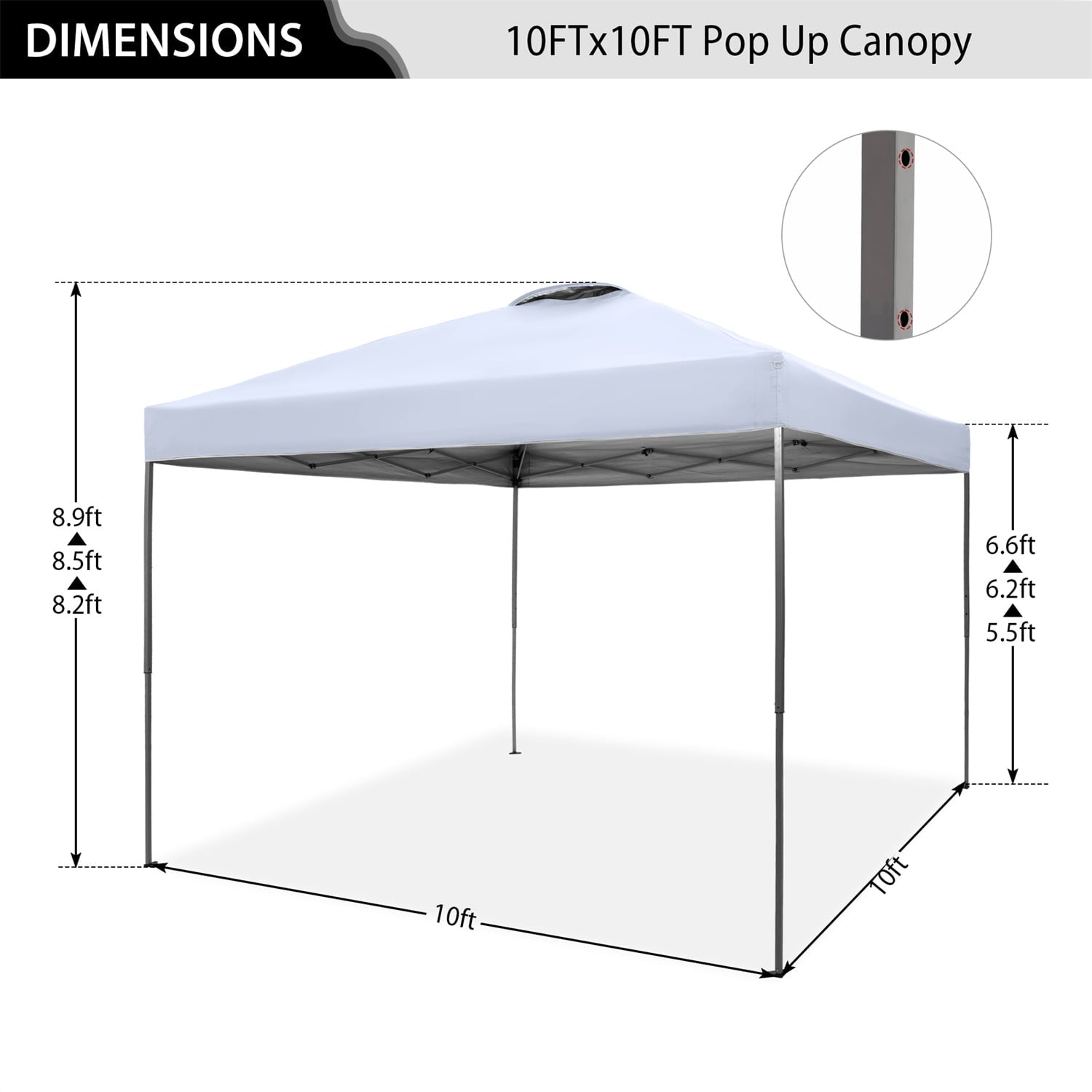 MF Studio 10x10ft Pop-up Canopy Tent Straight Legs Instant Canopy for Outside with Wheeled Bag - White