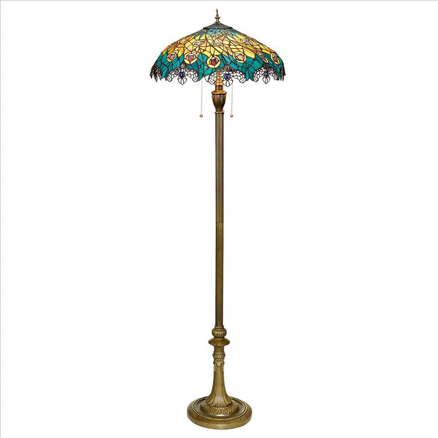 Design Toscano  Art Nouveau Peacock  Style Stained Glass Floor Lamp