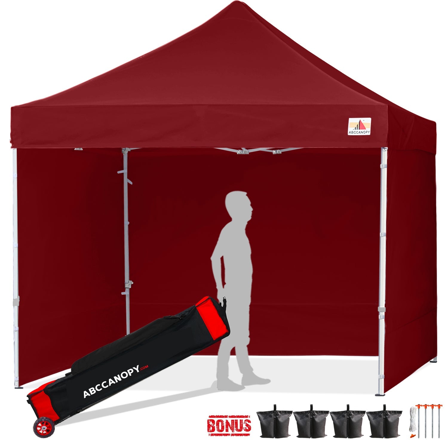 ABCCANOPY 10 ft x 10 ft Metal Pop-Up Commercial Canopy Tent with walls, Burgundy