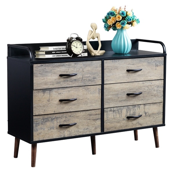 (Preferred Choice Furniture) Drawer Dresser 6 Drawers Storage Dresser with Fabric Foldable Drawers; Gray and Black - - 37777001
