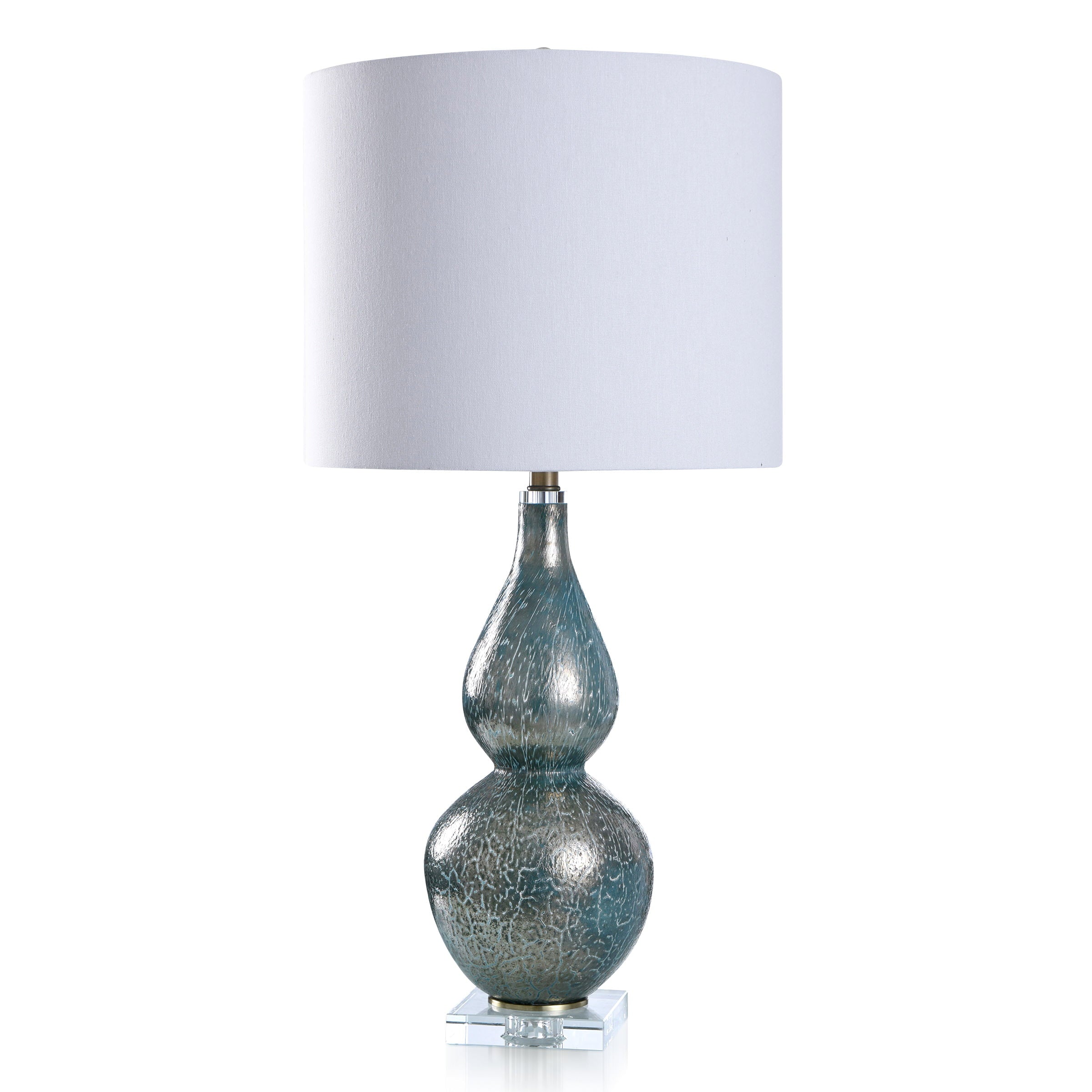 Bay St. Louis - Textured Glass Painted Body Table Lamp With Crystal Glass Base - Blue Finish - White Shade