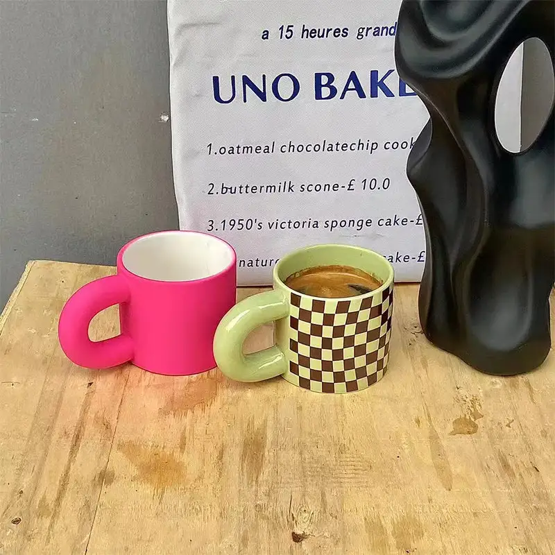 Quirkyquests Hot Pink & Checkered Ceramic Mug