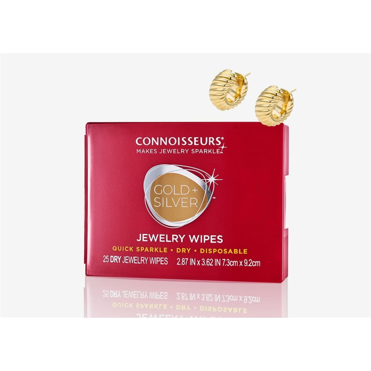 Connoisseurs Gold & Silver Jewelry Cleaning Wipes, Red Compact, 25ct Dry Disposable Wipes Clean and Polish Gold and Silver Jewelry