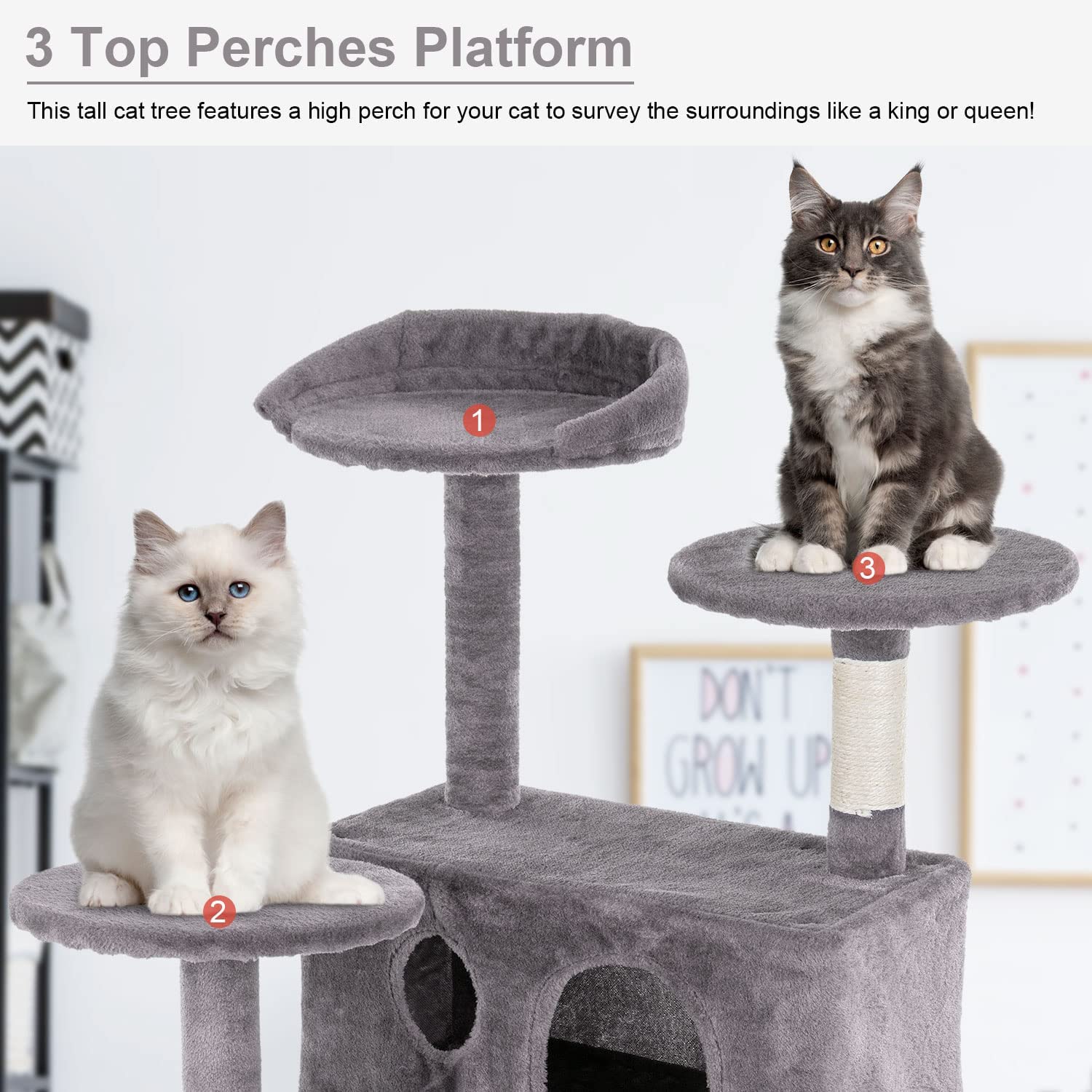 BestPet Cat Tree 52 inch Tall Cat Tower with Cat Scratching Post，Multi-Level Playpen House，Ashy