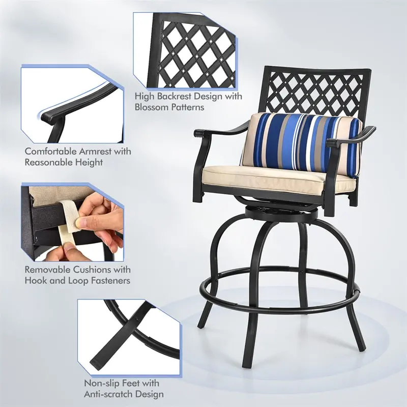 💝(LAST DAY CLEARANCE SALE 70% OFF)Set of 2 Patio Swivel Bar Stools Outdoor Bar Height Chairs with Soft Cushions & Steel Frame