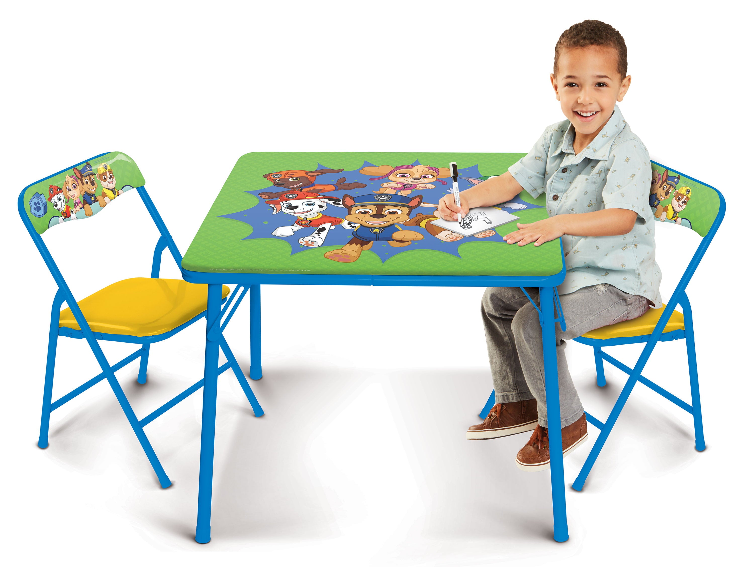 PAW Patrol Kids Erasable Activity Table Includes 2 Chairs with Safety Lock, Non-Skid Rubber Feet & Padded Seats (Green/Yellow)
