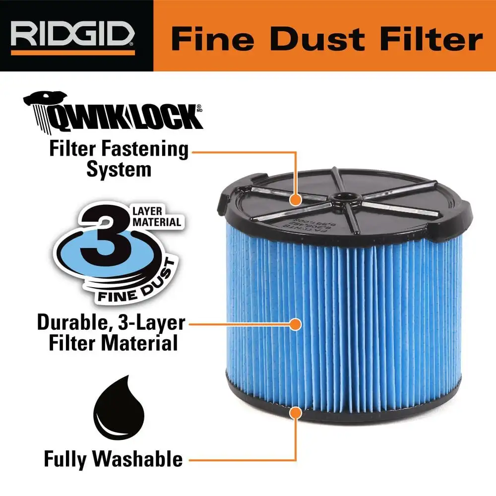 RIDGID 3-Layer Fine Dust Pleated Paper Filter for 3 to 4.5 Gallon RIDGID Wet/Dry Shop Vacuums VF3500