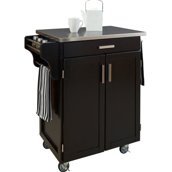 Cuisine Cart Black Kitchen Cart with Stainless Steel Top - 33' x 19' x 36' - - 6602380