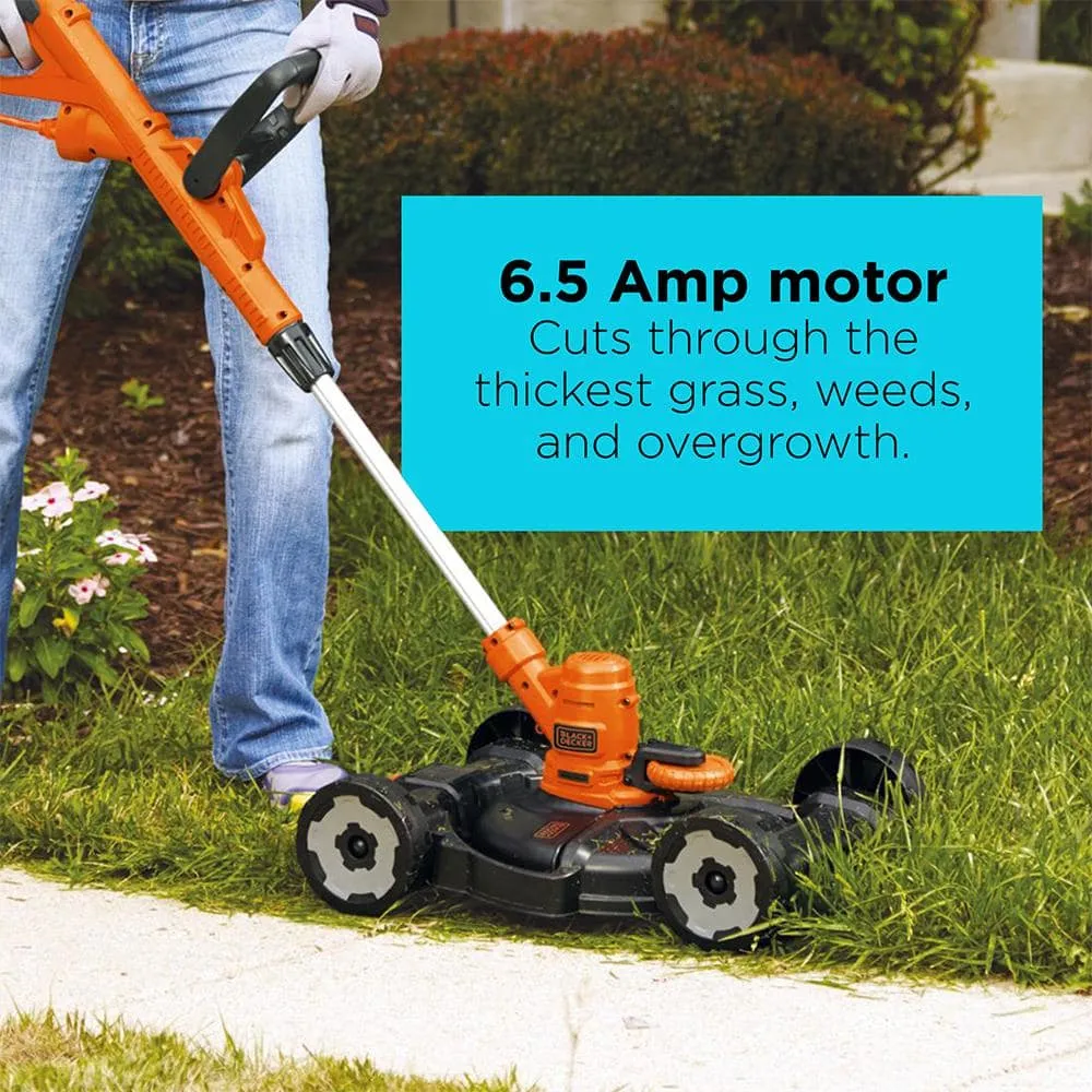 BLACK+DECKER 12 in. 6.5 AMP Corded Electric 3-in-1 String Trimmer & Lawn Edger with Lawn Mower Attachment MTE912