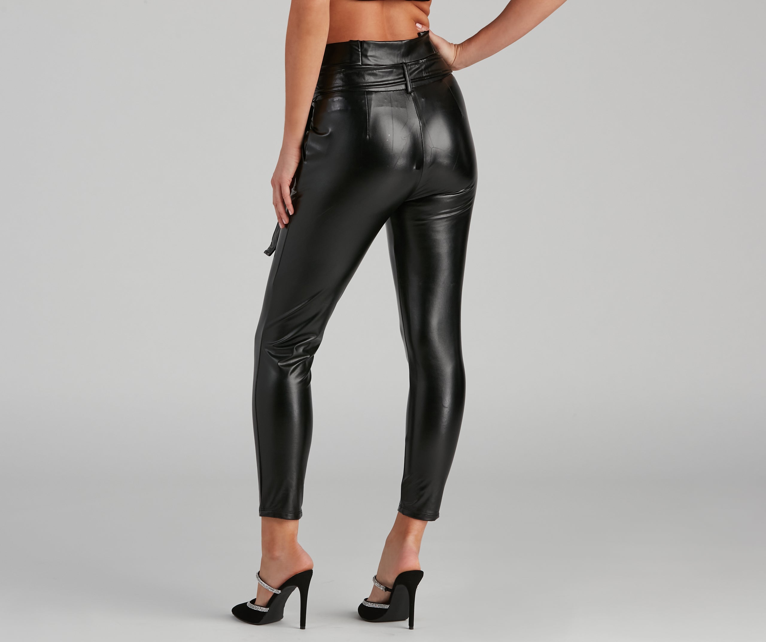 High Waist Faux Leather Paperbag Pants