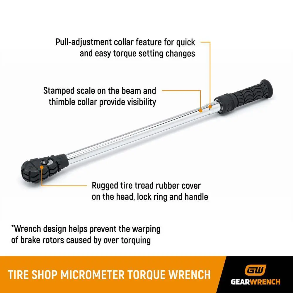GEARWRENCH 12 in. Drive 30 ft.lbs. to 250 ft.lbs. Tire Shop Micrometer Torque Wrench 85088M