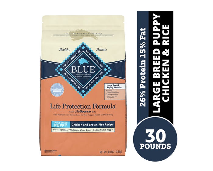 Blue Buffalo Life Protection Formula Large Breed Puppy Chicken  Brown Rice Recipe Dry Dog Food， 30 lb. Bag