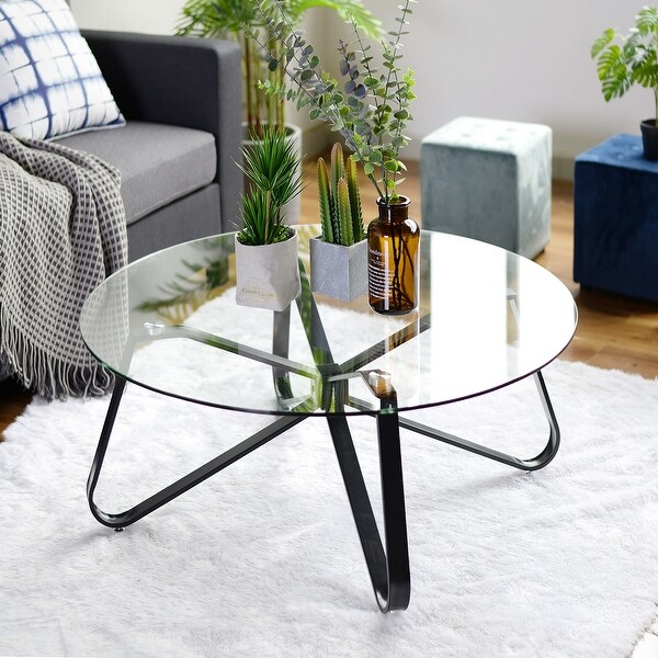 31.5-inch Round Coffee Table with Tempered Glass Top