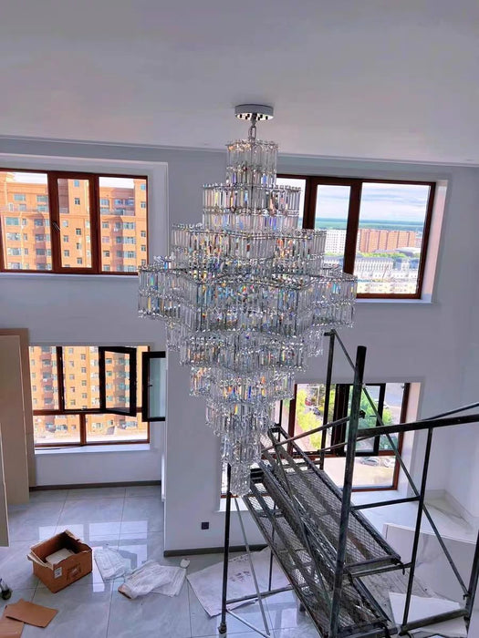 Crystal Chandelier Villa Duplex Loft Stairs Chandelier Hollow Pick Empty Pendant Light / 2 Story Foyer / High Ceiling Living Room