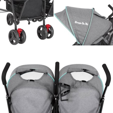 Dream On Me Volgo Twin Umbrella Stroller, Mint and Dark Grey