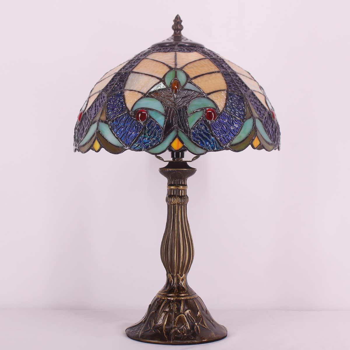 GEDUBIUBOO  Style Lamp Stained Glass Bedside Table Lamp Blue Yellow Liaison Reading Desk Light 12X12X18 Inches Decor Bedroom Living Room  Office S160E Series