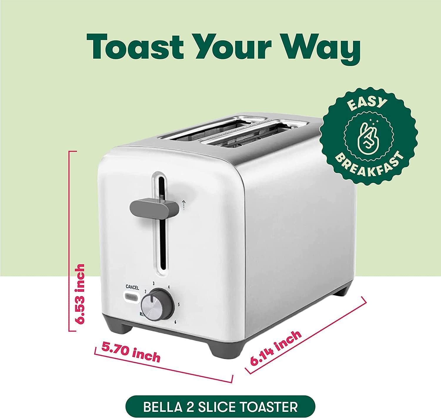 2 Slice Toaster with Extra Wide Slots & Removable Crumb Tray - 6 Browning Options, Auto Shut Off & Reheat Function - Toast Bread, Bagel & Waffle