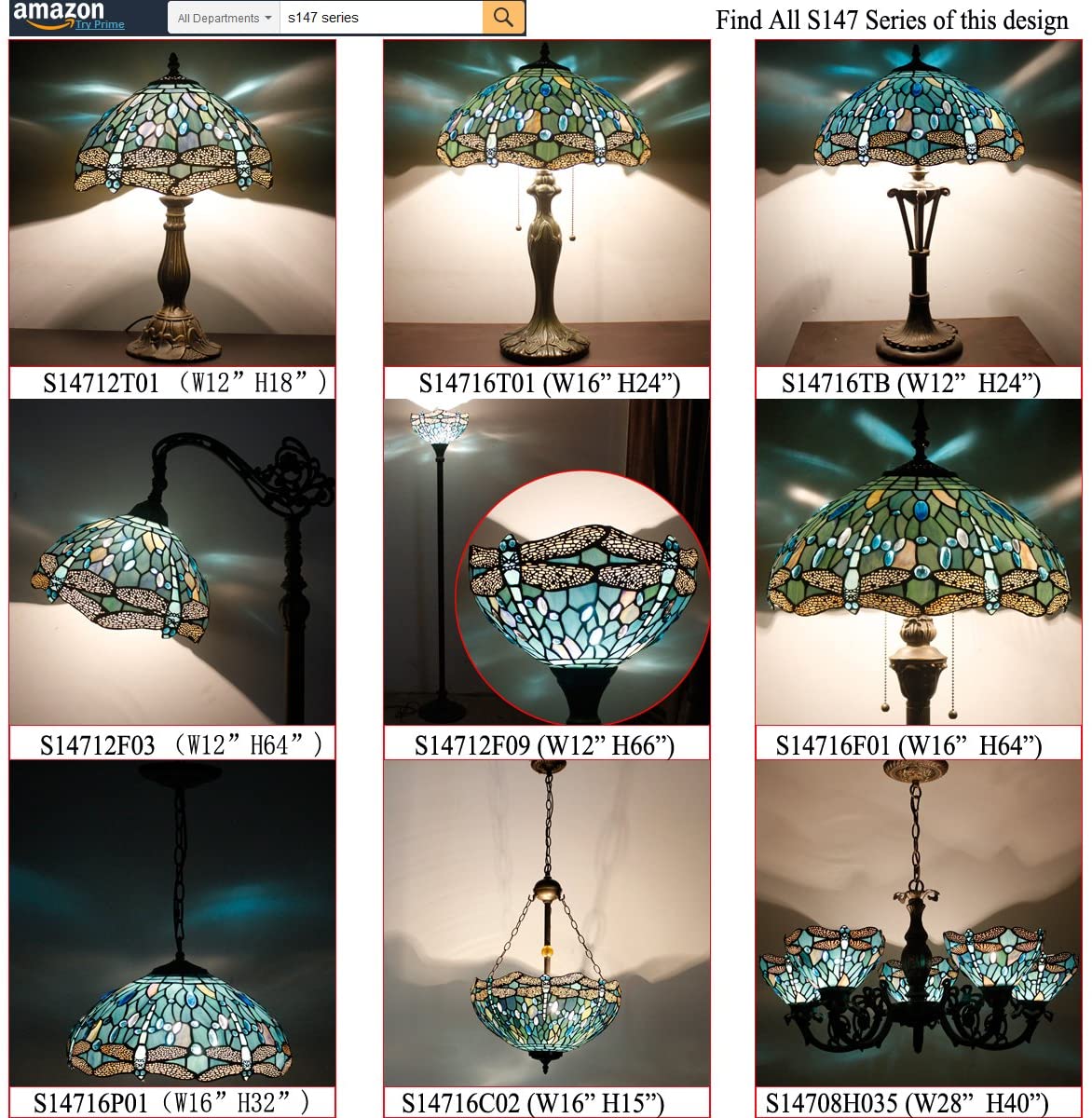 BBNBDMZ  Floor Lamp Sea Blue Stained Glass Dragonfly Standing Reading Light 16X16X64 Inches Antique Pole Corner Lamp Decor Bedroom Living Room  Office S147 Series