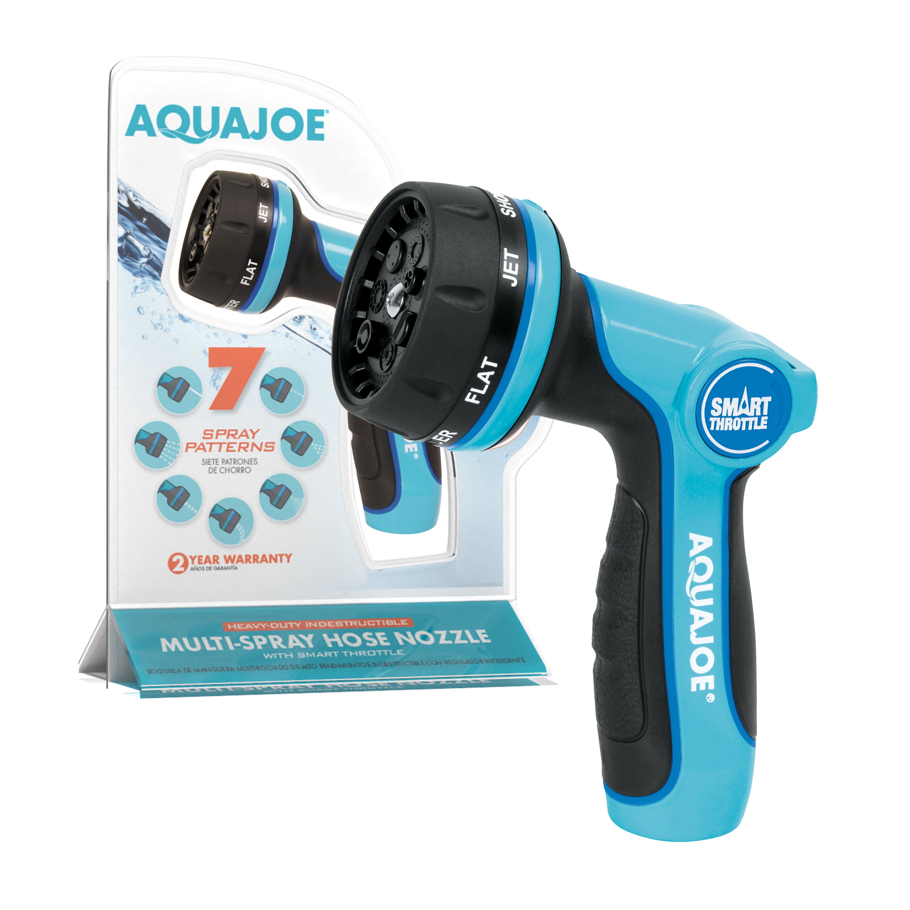 Aqua Joe Heavy-Duty Multi-Function Hose Nozzle W/ Smart Throttle， 7 Spray Patterns