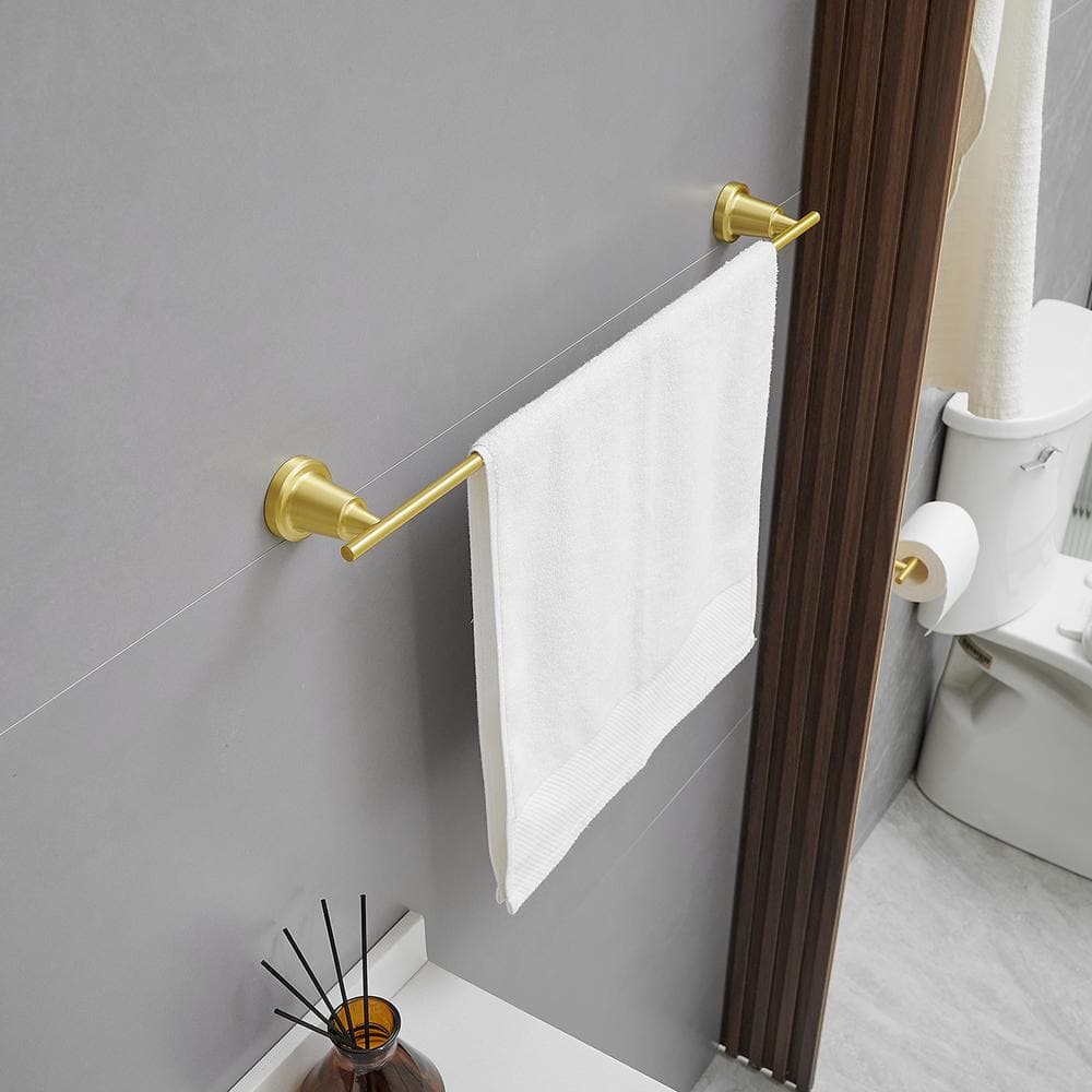 BWE 4-Piece Bath Hardware Set with Towel Bar Towel Hook and Toilet Paper Holder in Brushed Gold A-91061-BG