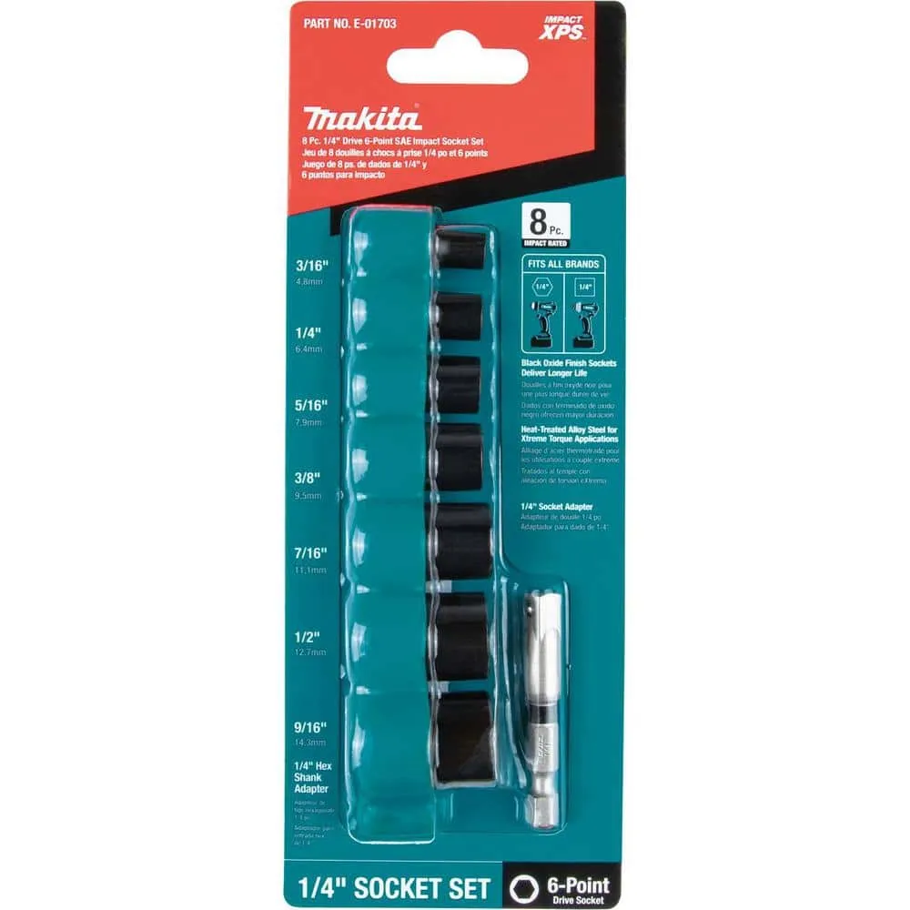 Makita ImpactXPS 1/4 in. Drive 6-Point SAE Impact Socket Set with Standard Socket Adapter (8-Piece) E-01703