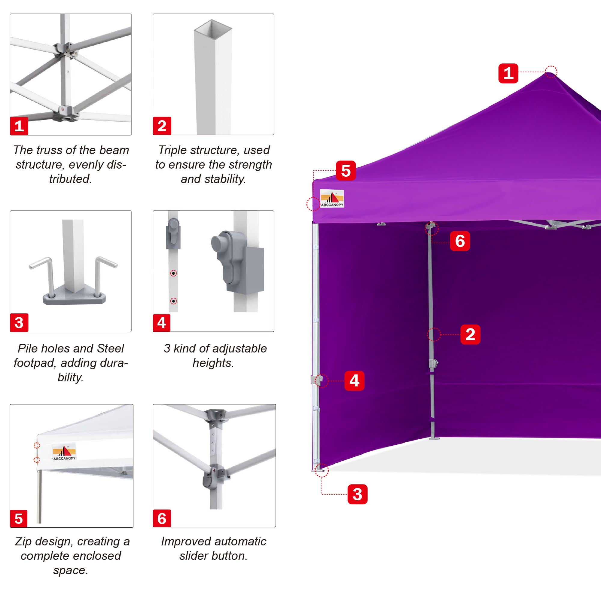 ABCCANOPY 10 ft x 10 ft Metal Pop-Up Commercial Canopy Tent with walls, Purple