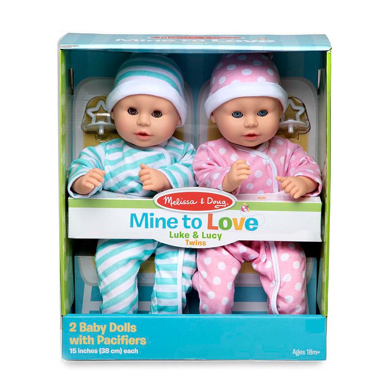 Melissa and Doug Mine to Love Twins Luke and Lucy 15 in. Boy and Girl Baby Dolls with Rompers， Caps， Pacifiers