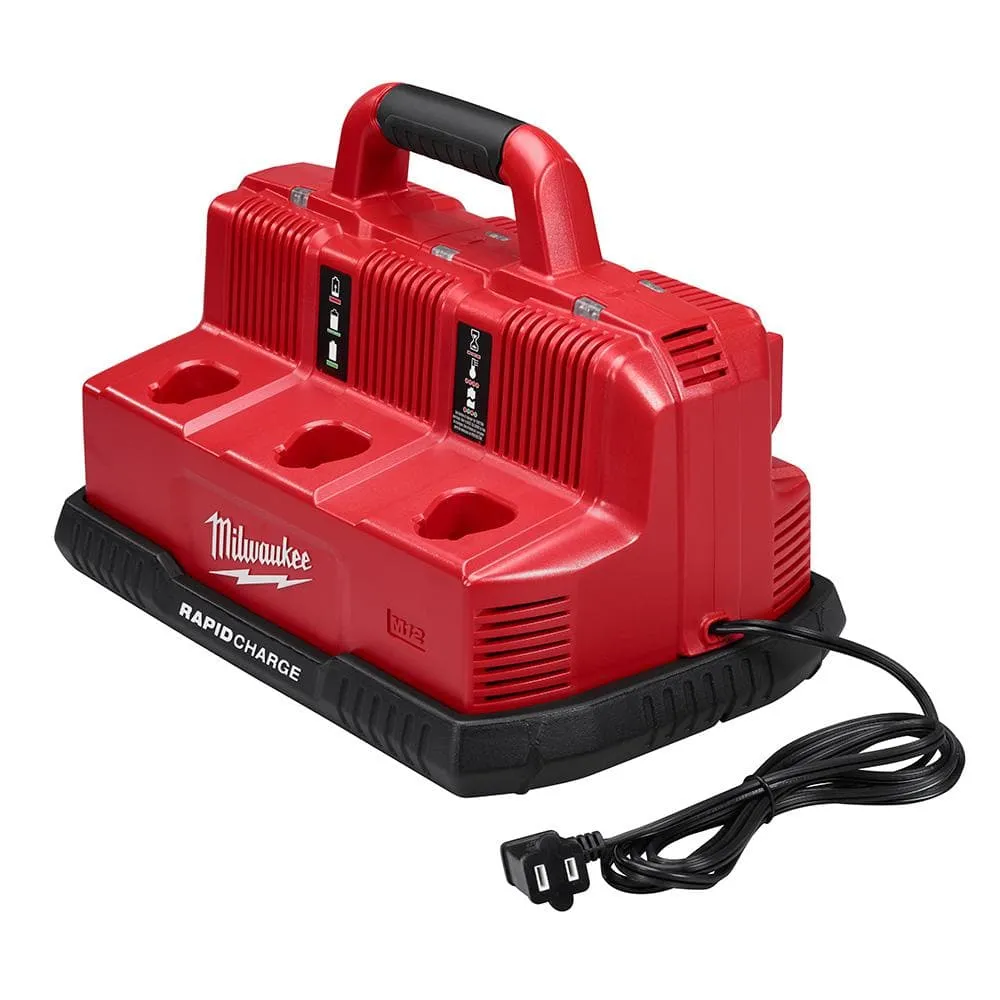 Milwaukee M12 and M18 12-Volt/18-Volt Lithium-Ion Multi-Voltage 6-Port Sequential Rapid Battery Charger (3 M12 and 3 M18 Ports) 48-59-1807