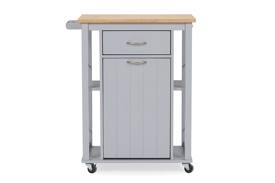 Baxton Studio RT311-OCC Yonkers Contemporary Light Grey Kitchen Cart with Wood Top - 34.38 x 25.5 x 16.88 in.