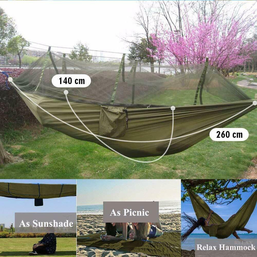 660lbs Double Camping Hammock with Removable Mosquito Net Portable Parachute Nylon Hammock Jungle Explorer Double Bug Net Camping Hammock for Hiking ing Beach Backyard Travel,Army Green