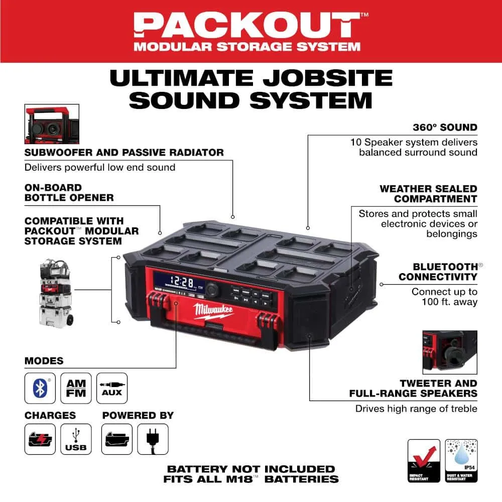 Milwaukee M18 Lithium-Ion Cordless PACKOUT Radio/Speaker with Built-In Charger 2950-20