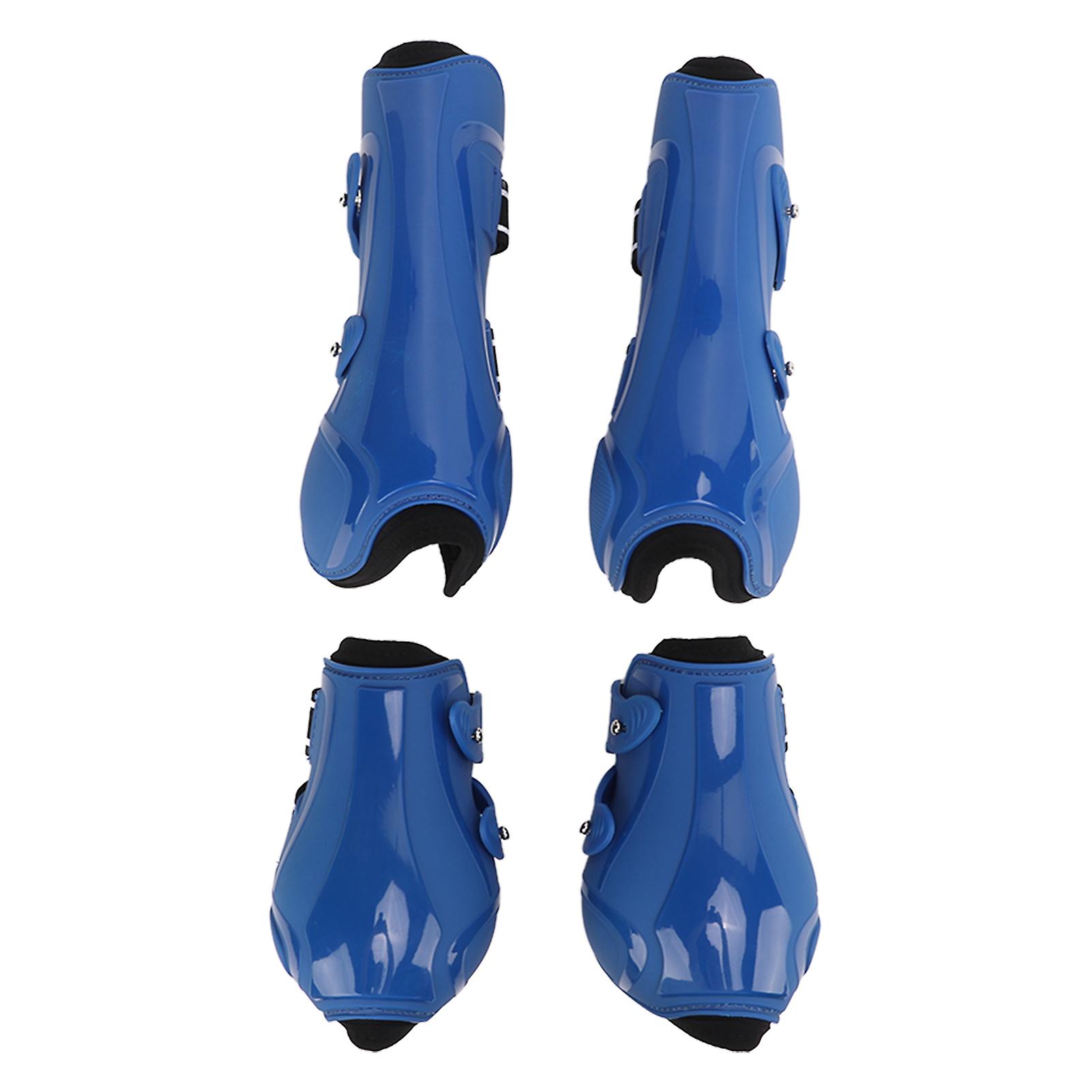 Horse Leg Boots Pu Elastic Breathable Thickened Front Hind Horse Leg Protector For Tendonblue Set Of Four L