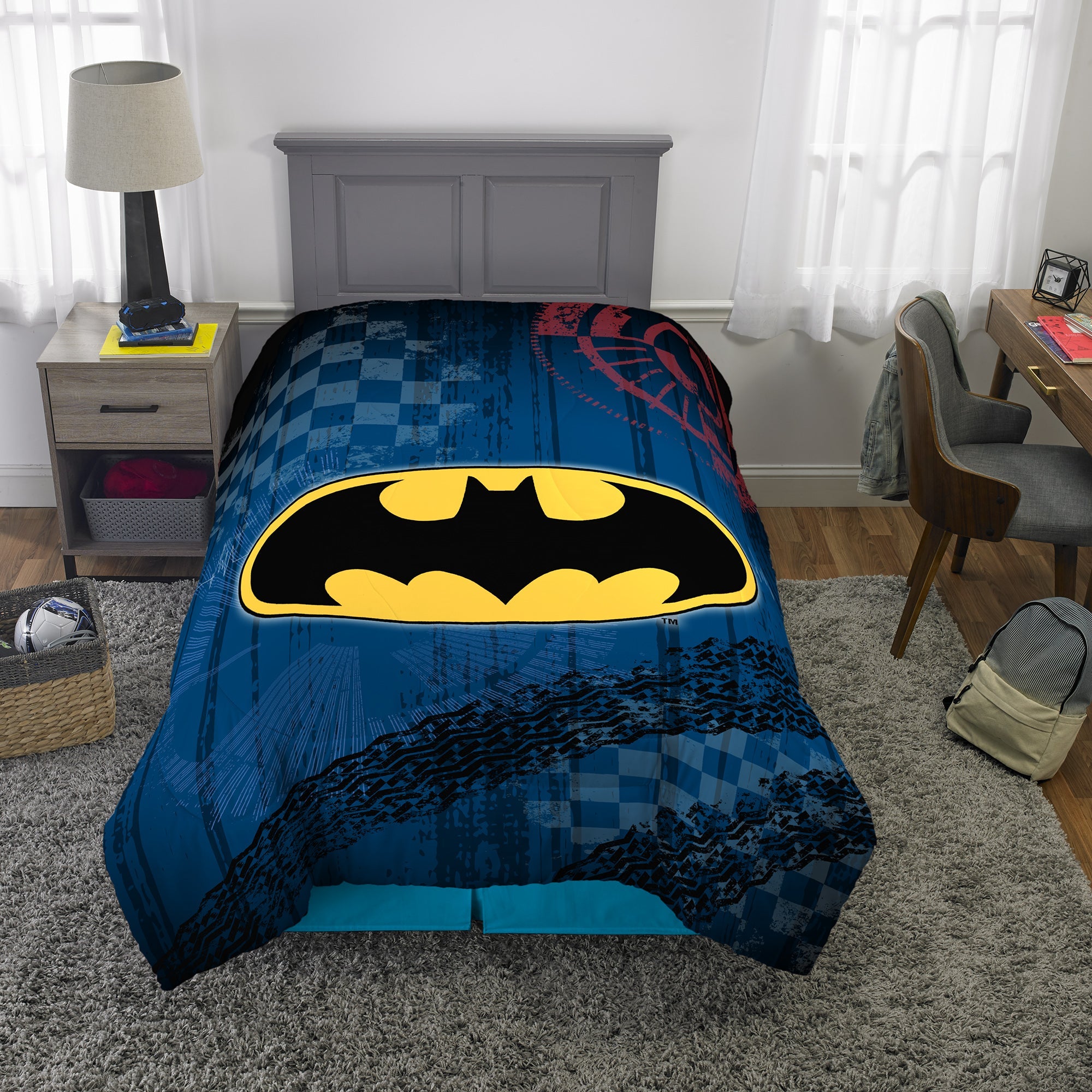 Batman Kids Twin Bed in a Bag, Comforter and Sheets, Gray, Warner Bros
