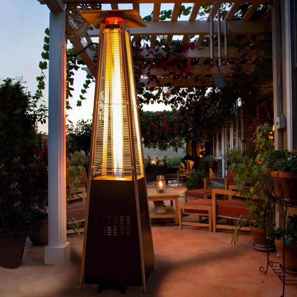 PamaPic 42,000 BTU Stainless Steel Pyramid Flame Propane Patio Heater with Wheels PH-TXZ-WH3