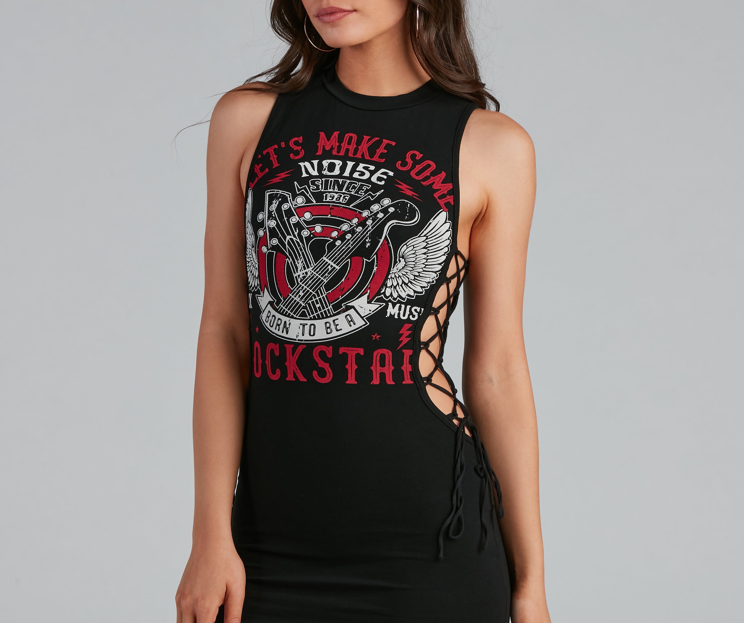 Born To Rock Lace-Up Graphic Tunic