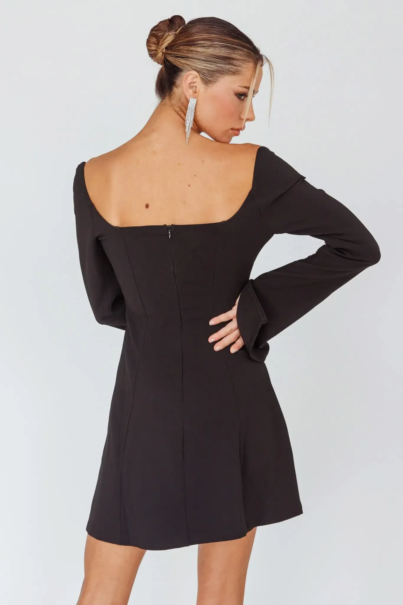 Cloudconsult Kieran Long Sleeve A-Line Mini Dress Black