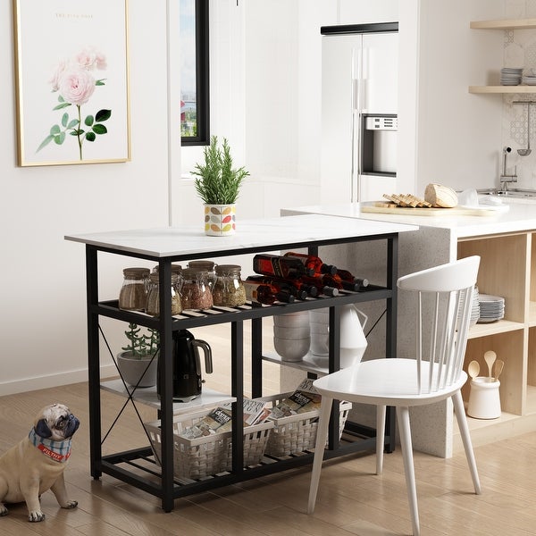 Multifunctional Counter Height Kitchen Dining Room Prep Table Kitchen Island， Kitchen Rack with Large Worktop， Console Side - - 35160850