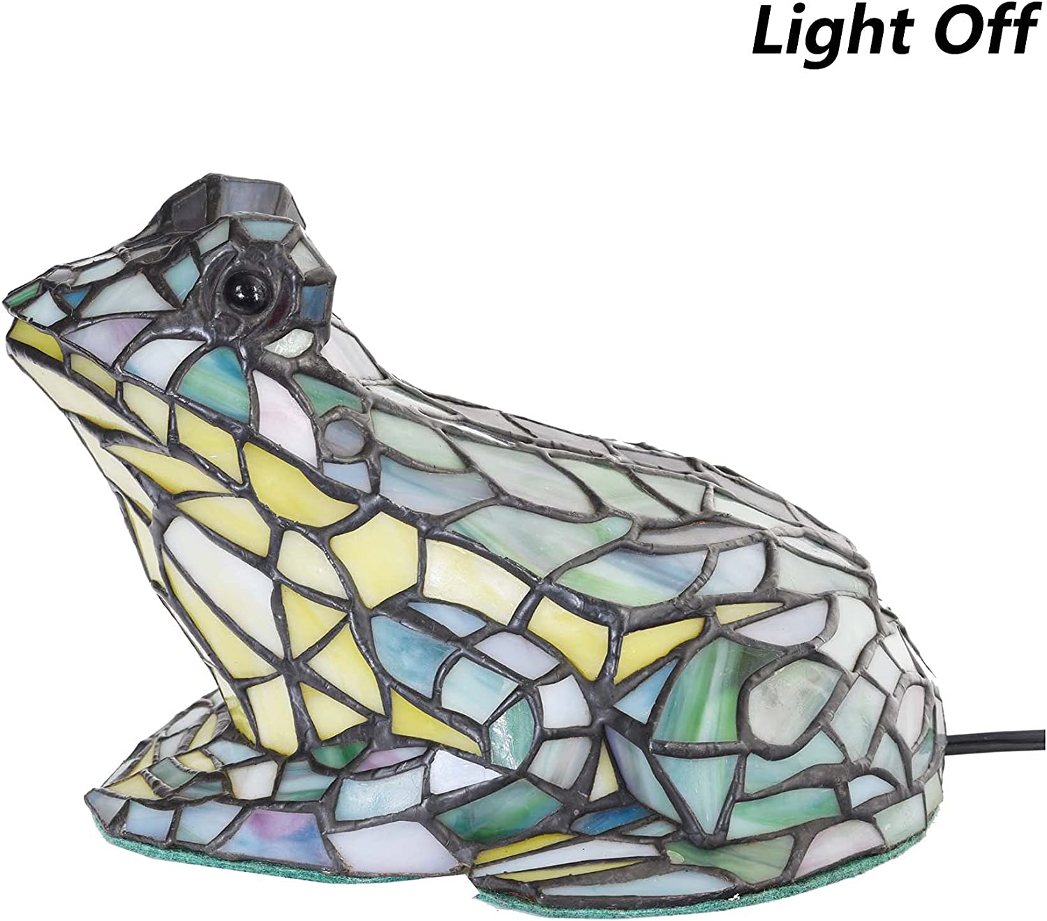 SHADY L10829 Frog Table Lamp  Style Stained Glass Accent Night Light for Home Décor Nursery Bedside (Multi-Colored)