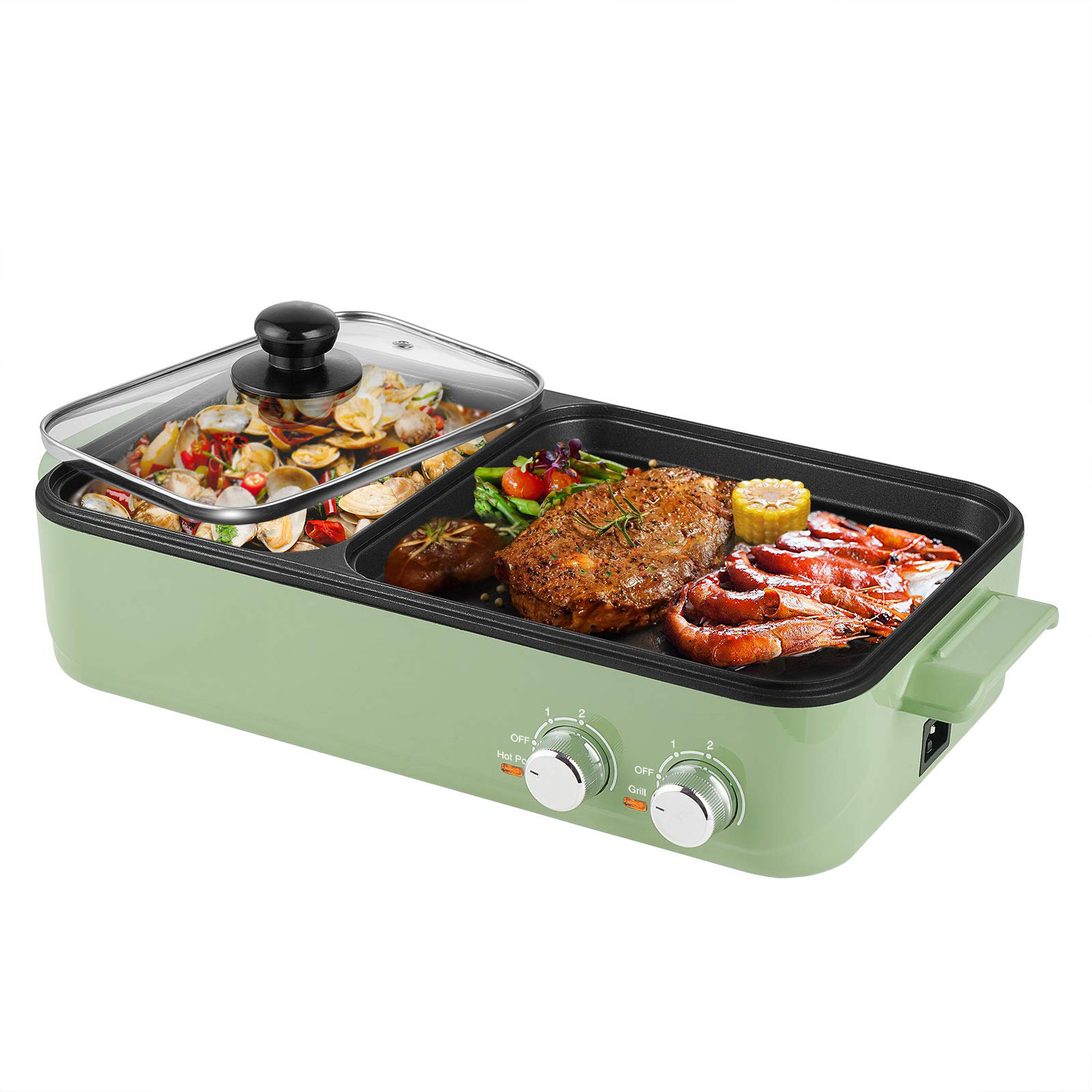 2 in 1 Indoor Non-Stick Electric Hot Pot and Griddle