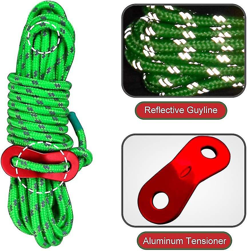 8 Pack Tent Guy Ropes， Light-weight Tent Guide Lines Cord With Tensioners Adjust