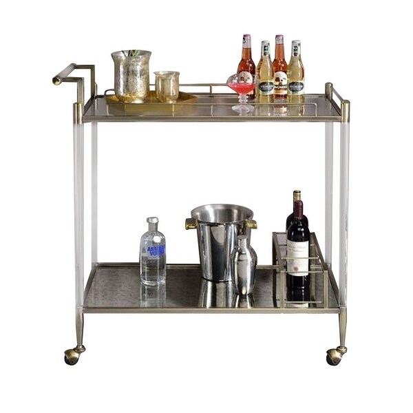 2 Tier Serving Cart with Acrylic and Metal Frame， Brass - - 36012423