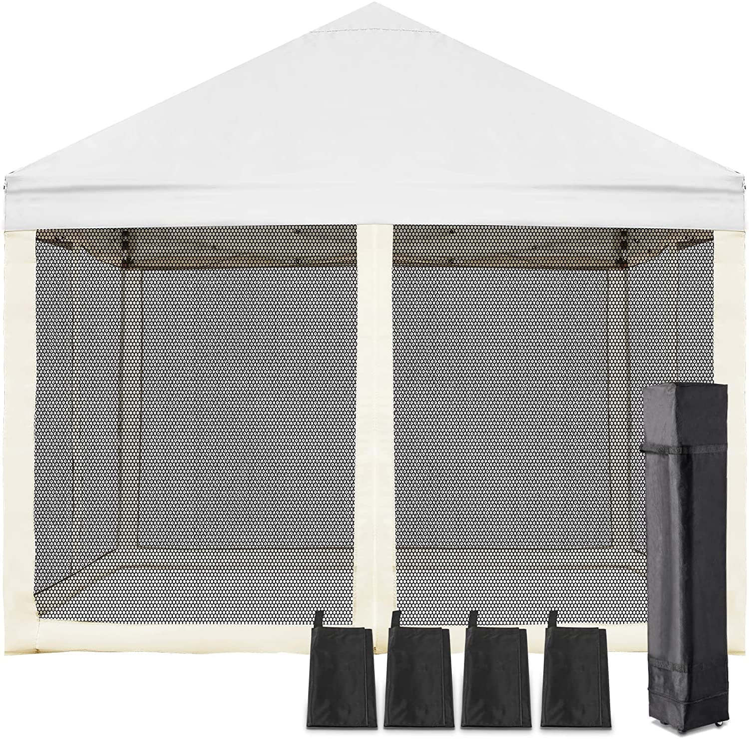 Arlopu 10' x 10' Pop up Canopy Tent with Mosquito Netting Screen Outdoor Folding Gazebo Camping Shelter