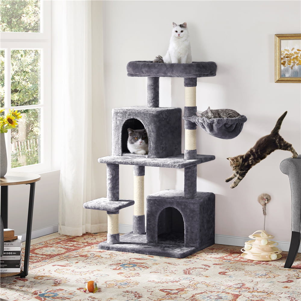 SMILE MART Multilevel Cat Tree Tower with Condos Top Perch Basket Stable Structure， Dark Gray， 46.5