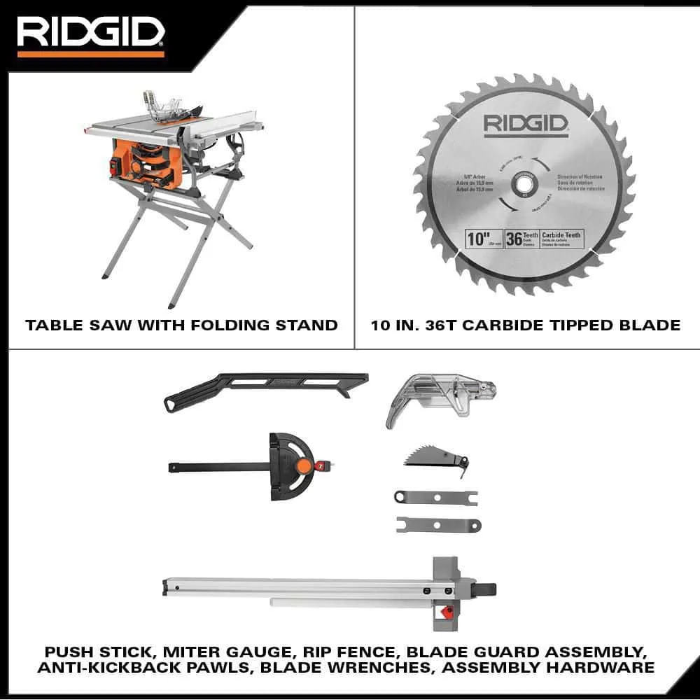 RIDGID 15 Amp 10 in. Portable  Corded Jobsite  Table Saw with Folding Stand R4518