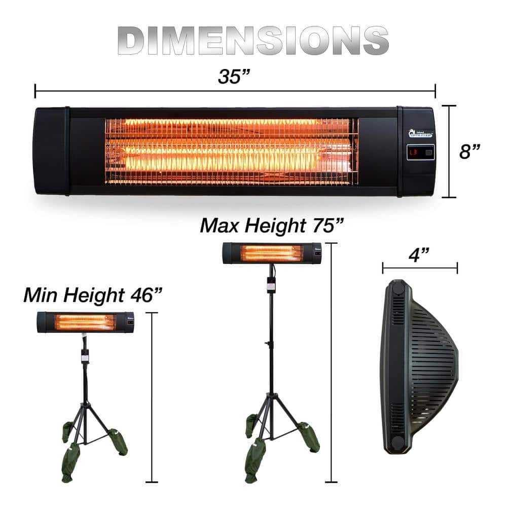 Dr Infrared Heater 1500-Watt Indoor/Outdoor Carbon Infrared Patio Heater, with Tripod and Remote, Black DR-338