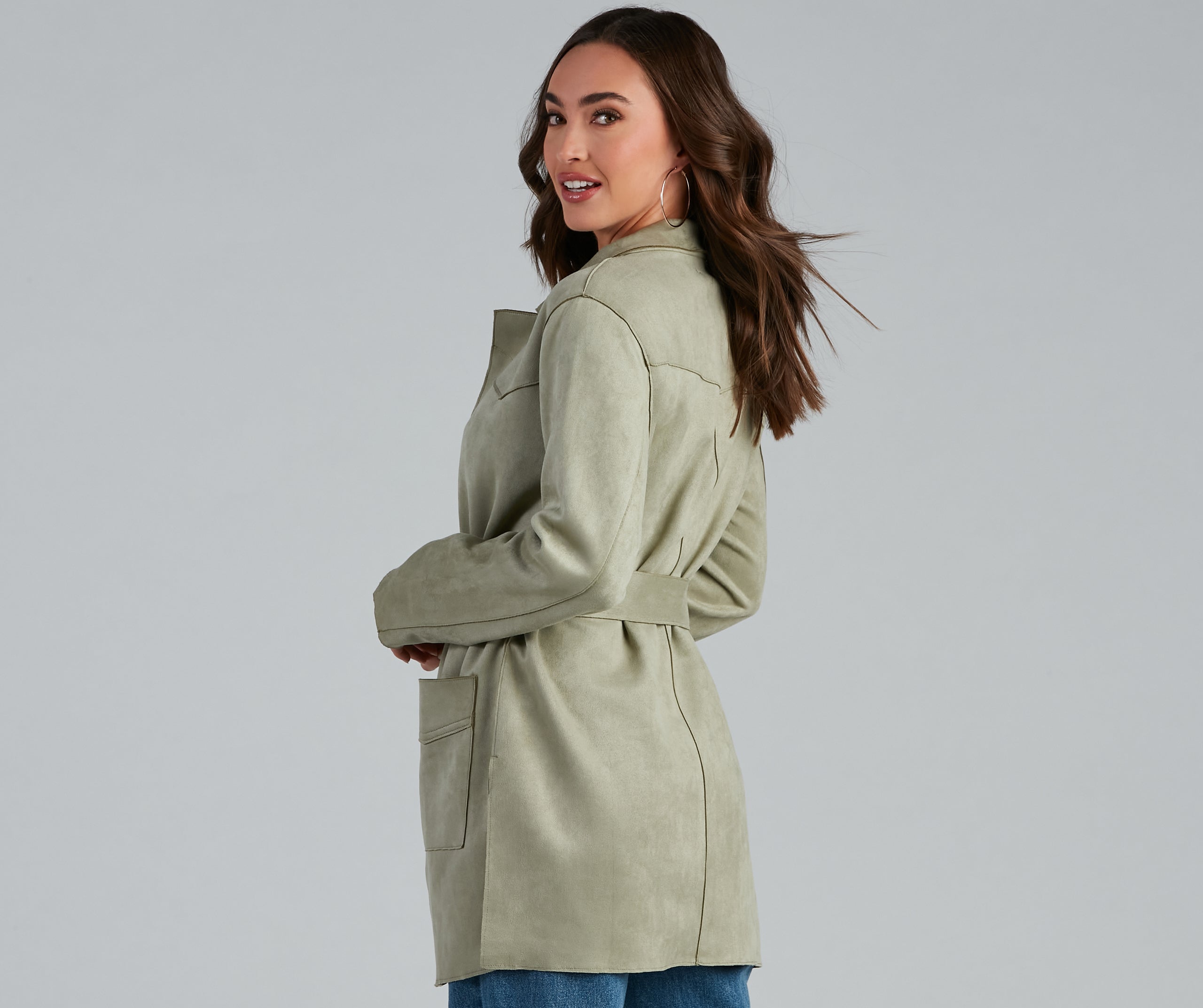 Here For It Faux Suede Trench