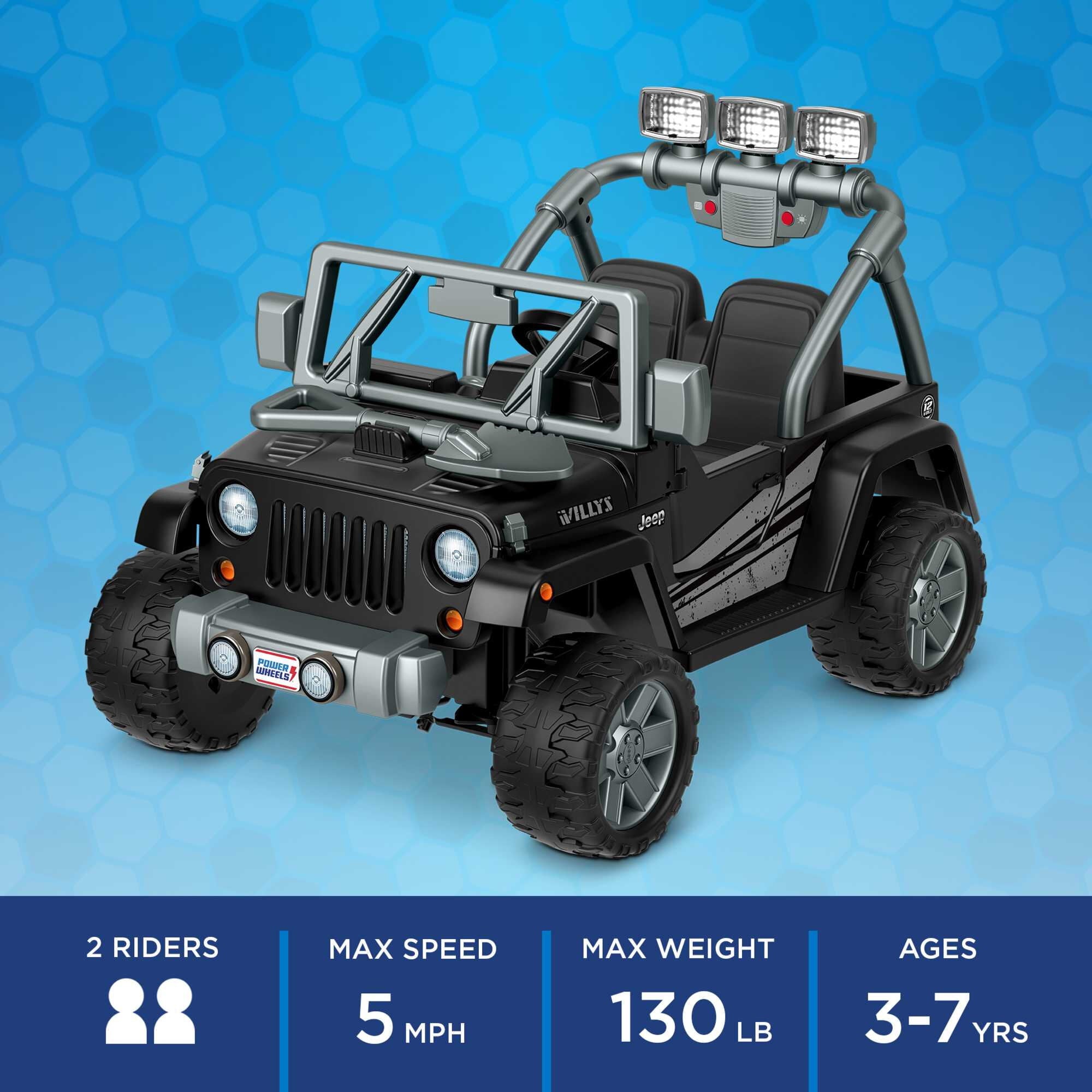 Power Wheels Jeep Wrangler Willys Battery-Powered Ride-On Vehicle with Lights & Sounds, Black