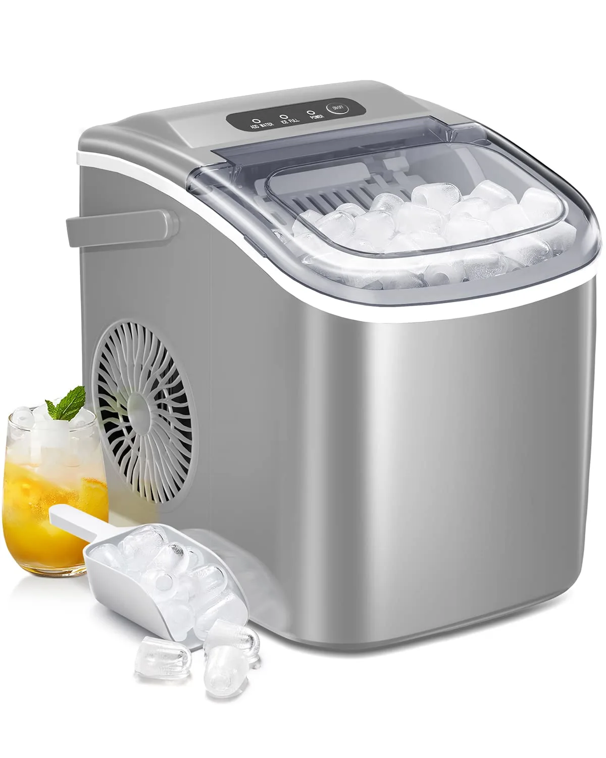 Ice Makers Countertop,Protable Ice Maker Machine with Handle,Self-Cleaning Ice Maker, 26Lbs/24H, 9 Ice Cubes Ready in 8 Mins, for Home/Office/Kitchen
