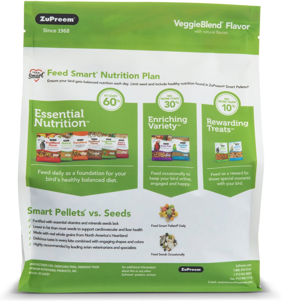 ZuPreem VeggieBlend Flavor with Natural Flavor， Daily Parrot and Conure Food， 3.25-lb bag